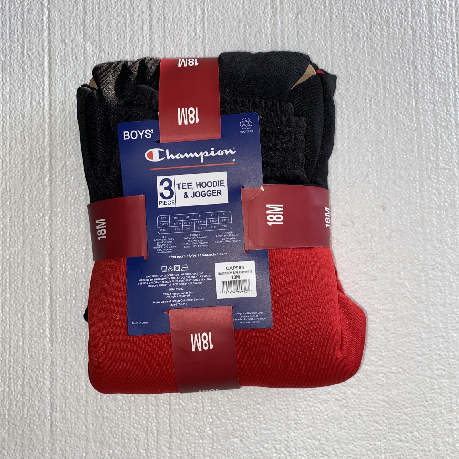 Champion Boys choose 18 M-3T Tee Hoodie Jogger 3 piece set Red Black