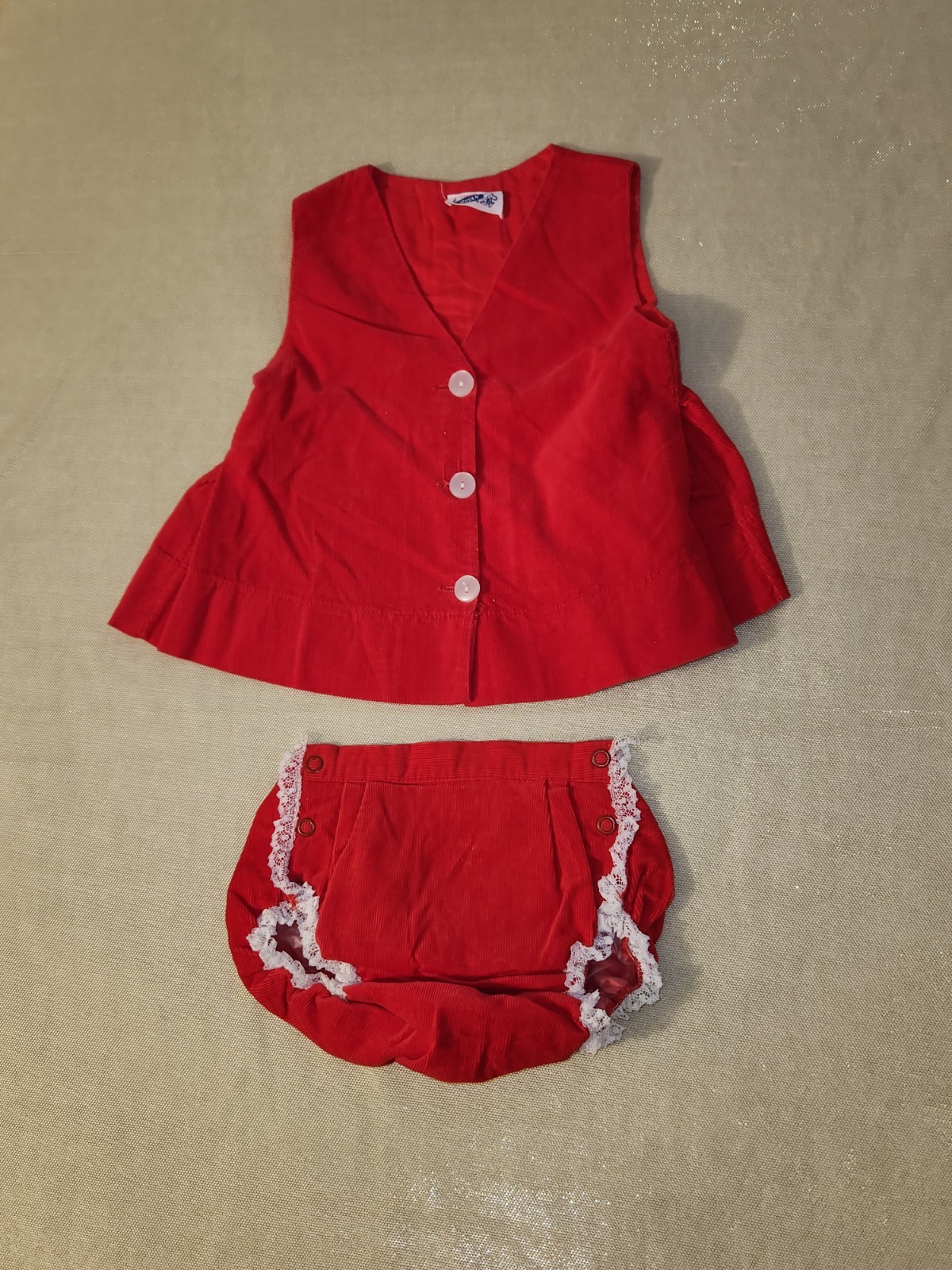 Vintage 1960s Bryan Baby Red Corduroy Outfit Set Bloomers Diaper Cover 3-6M