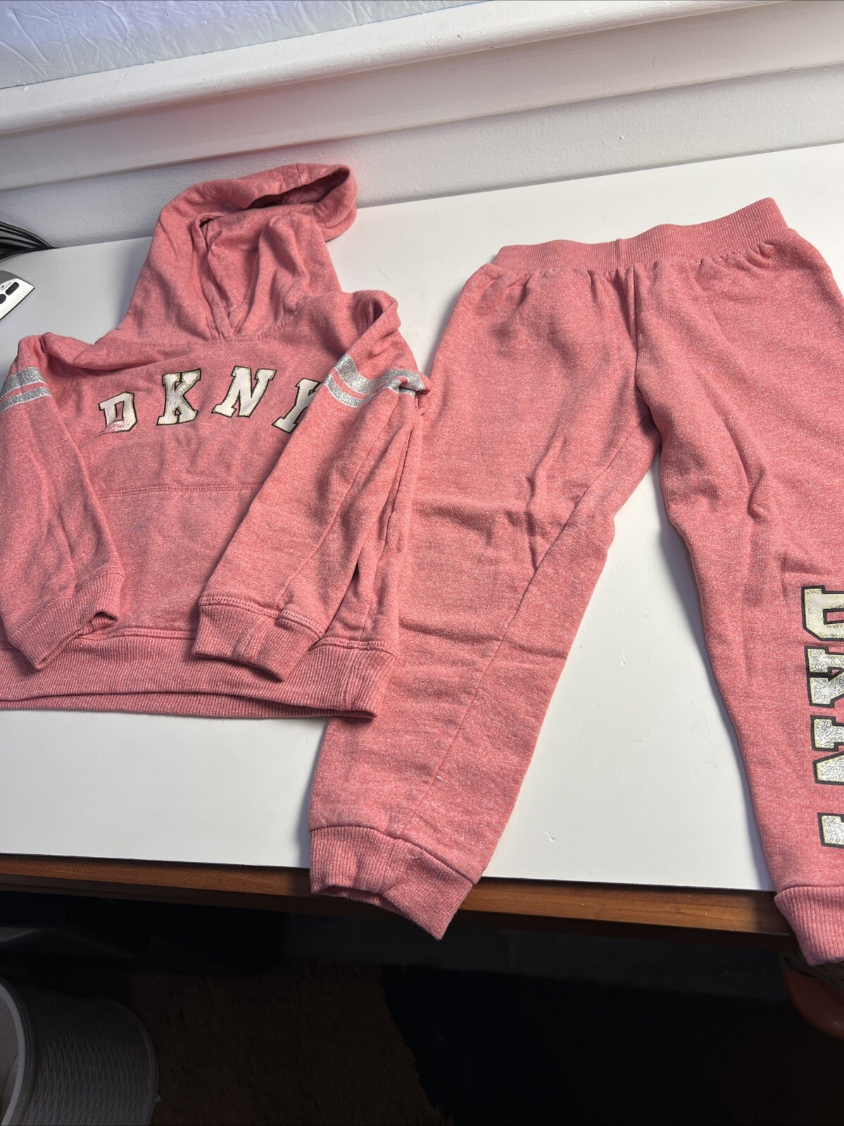 DKNY Toddler Girl 4T Pink Fleece Sequin Two-Piece Outfit