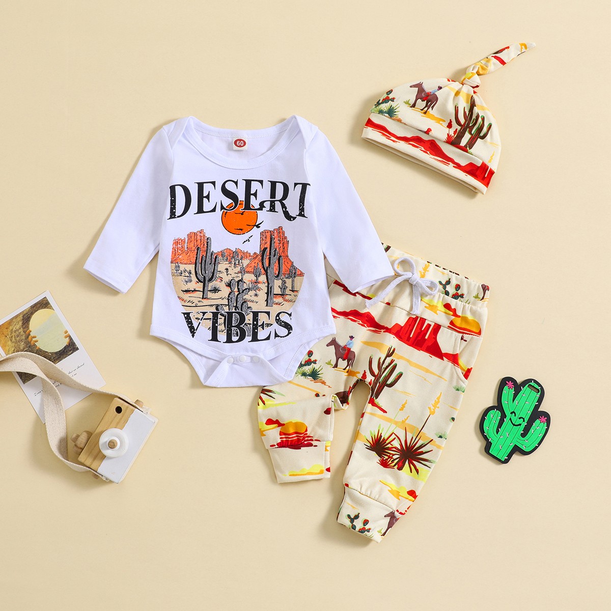 Newborn Infant Boys Girl Long Sleeve Romper Tops + Pants + Hat 3PCS Outfits Set