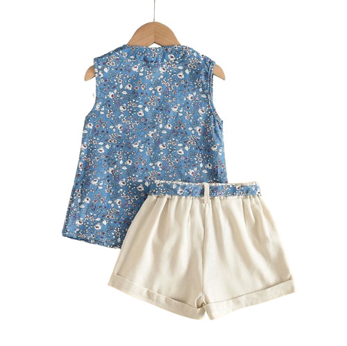 Toddler Kids Baby Girl Floral Blue Blouse T-shirt Pants Summer 2PCS Suit Infant