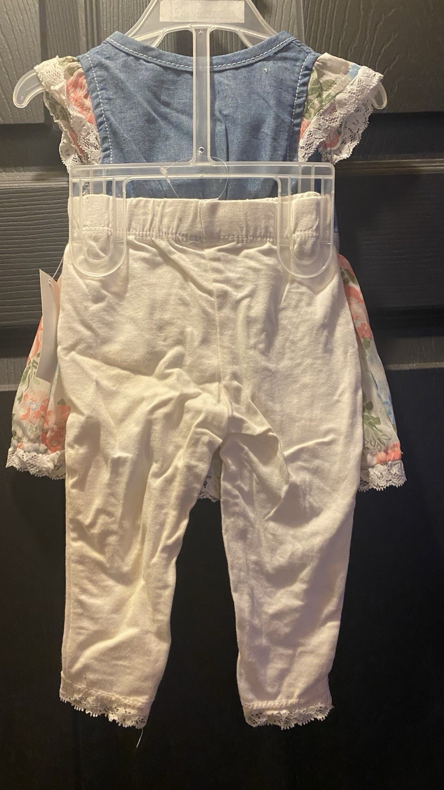 DDG Darlings 2pc Girls Floral Denim Top & White Pants Set 3-6 Months