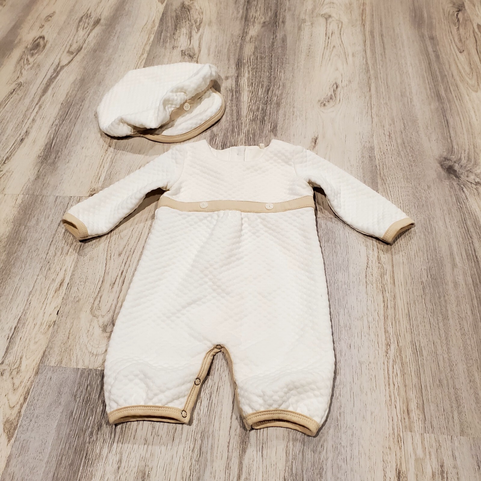 6 Month Boy 2 Piece Dressy Winter Outfit Romper cap Boutique Baptism Christening