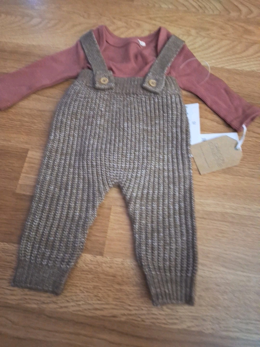 Grayson Collective Knit Warm Red Brown Overall Two Piece Set New Born 0 Months