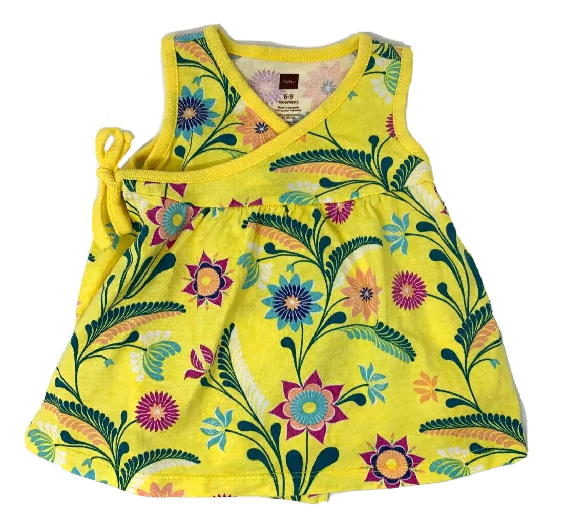 Tea Collection Baby Girls 6-9 Month NWT Bubble Shorts and EUC Yellow Floral Top