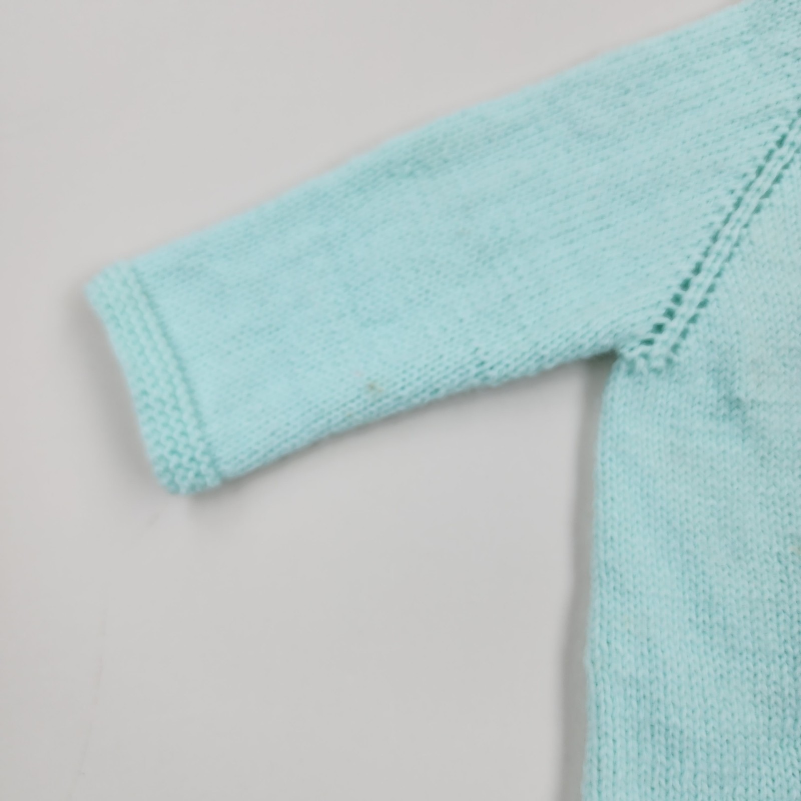Vintage 1960s Hand Knit Baby Cardigan Set Blue Sweater & Booties 0-6 Months