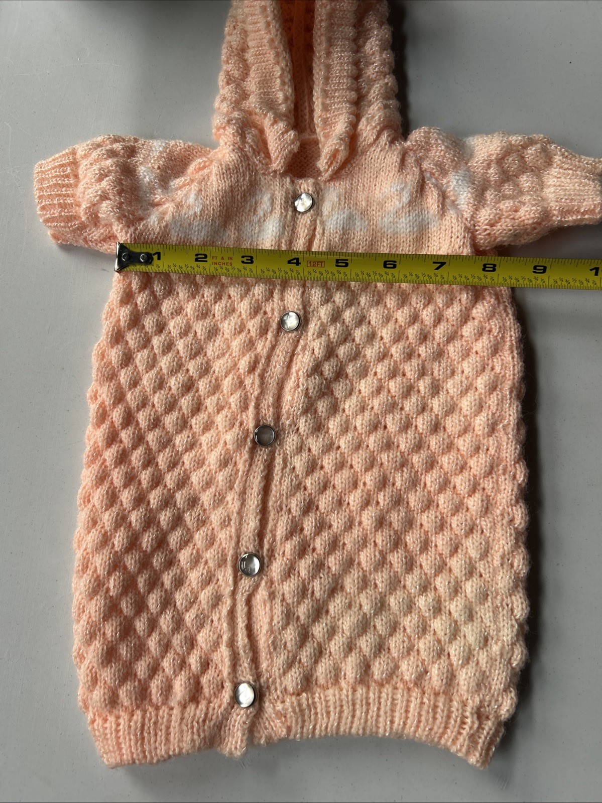 New Hand Knit Newborn Baby Preemie Peach White Swans Pearl Buttons Homemade