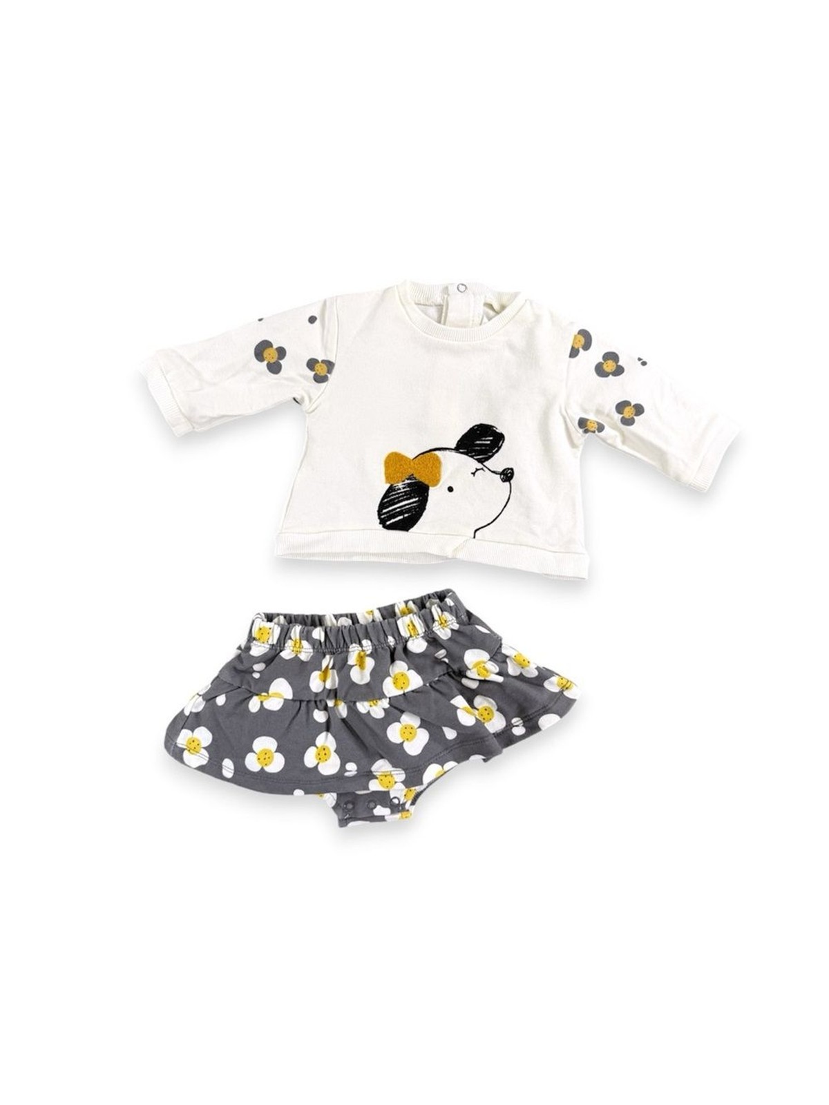 Mayoral Girls Newborn 2 Piece Cute Puppy Dog Set Size 1-2m Gray and Yellow