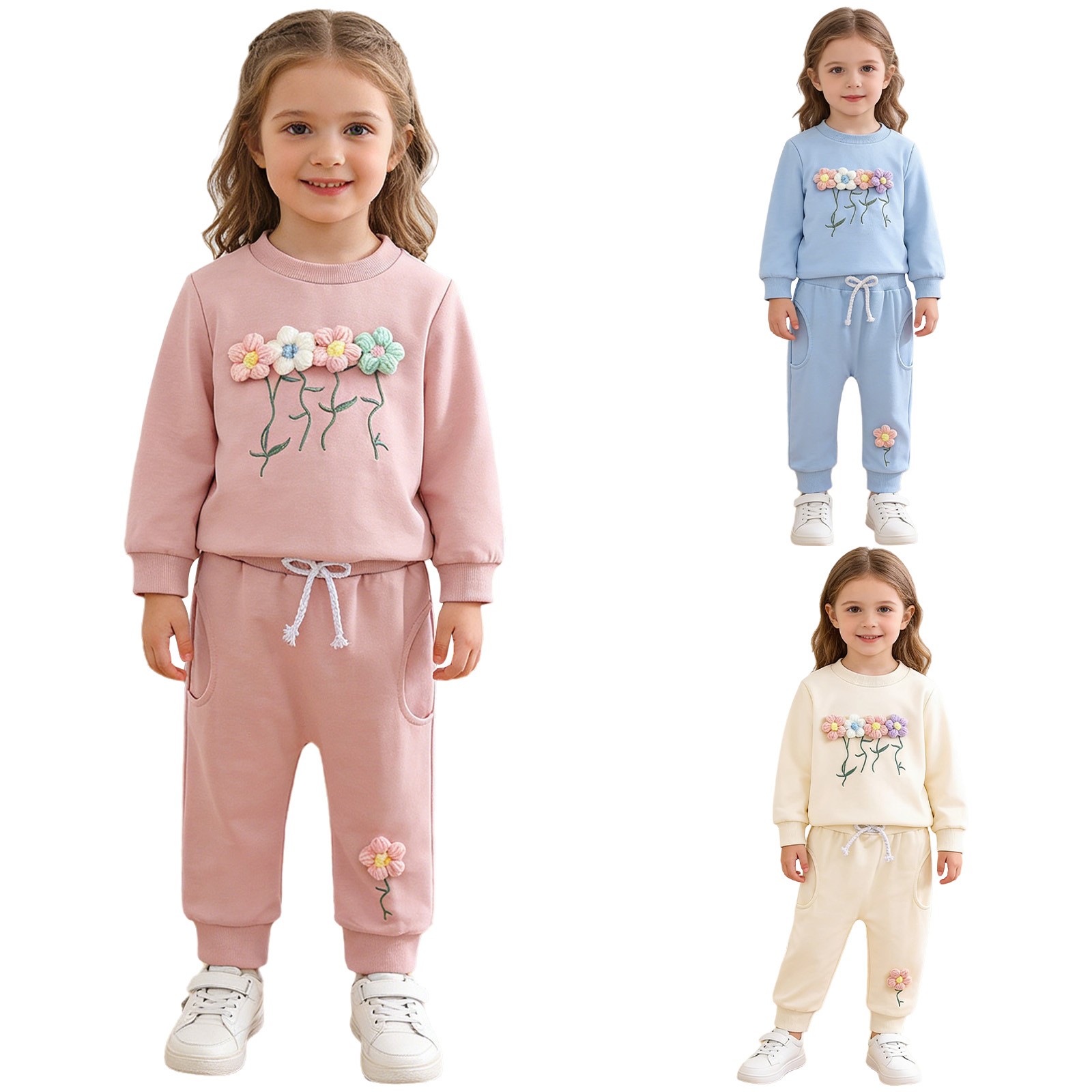 Baby Girls Outfit Cute 2-Piece Elastic Waistband Sweatshirt With Pant Pockets