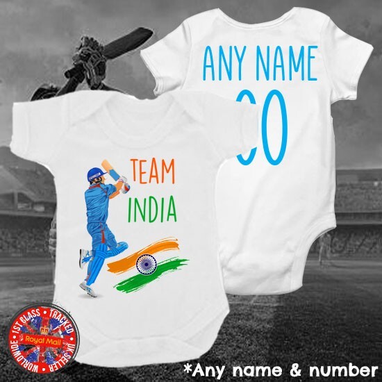 Team India Cricket Personalised Bodysuit Babygrow Boys Girls