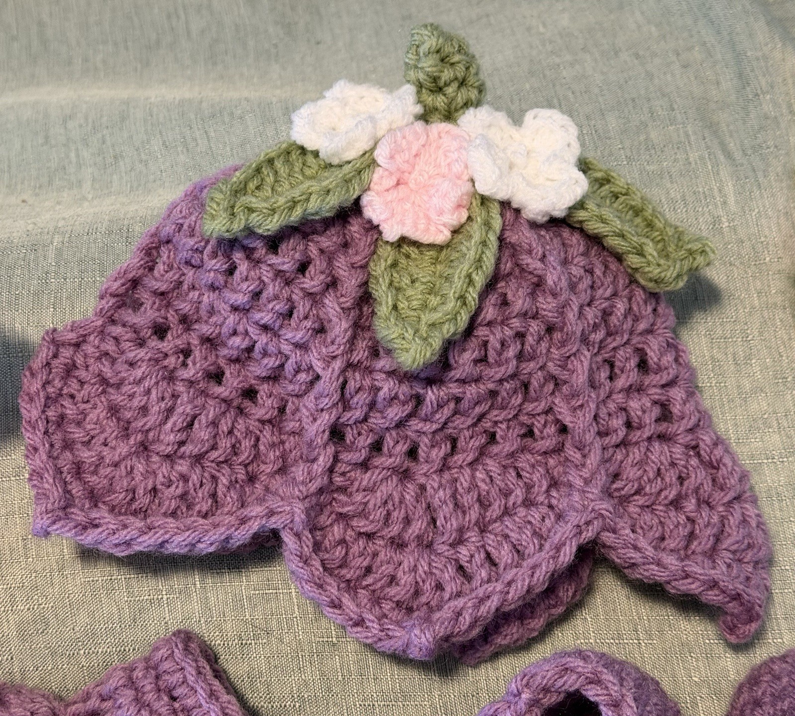 Handmade Crochet pink bunny snuggler with newborn fairy diaper cover outfit set