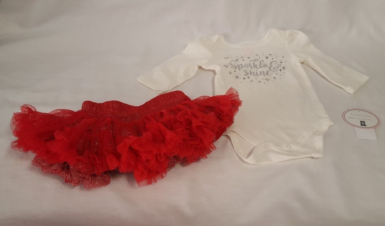 New Infant Girls Baby Grand Signature Bodysuit & Tulle Skirt W Lining Size 0-3M