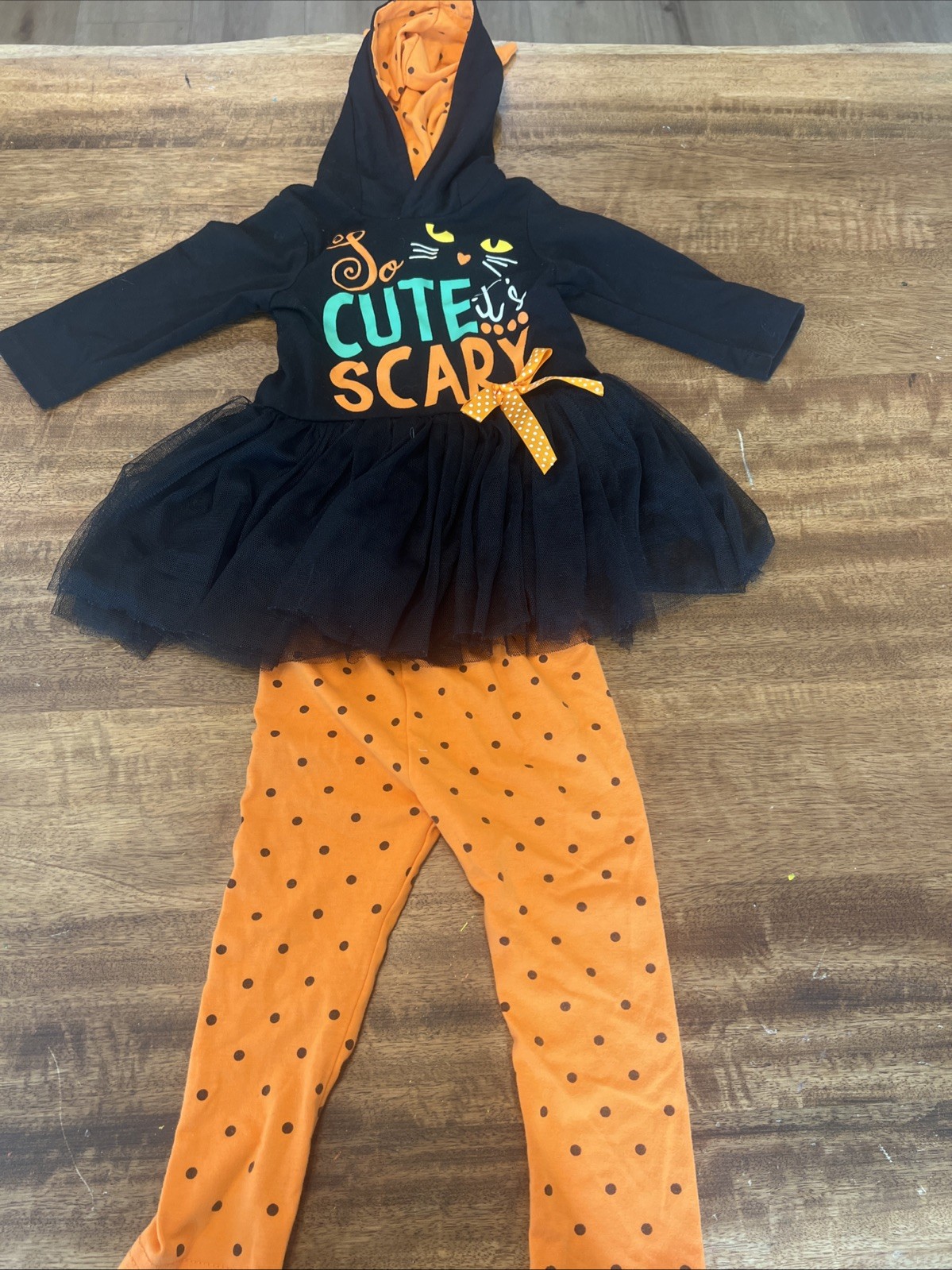 2 Piece toddler girls “So Cute It’s Scary” black cat Halloween outfit Size 9-12M
