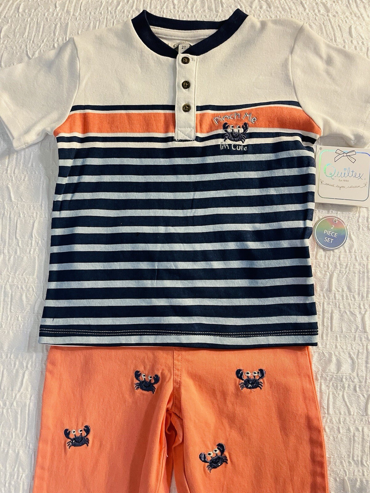 NWT Boys Quiltex 2pc Cruise Crab Outfit 2T “Pinch Me I’m Cute” Pants Set $30