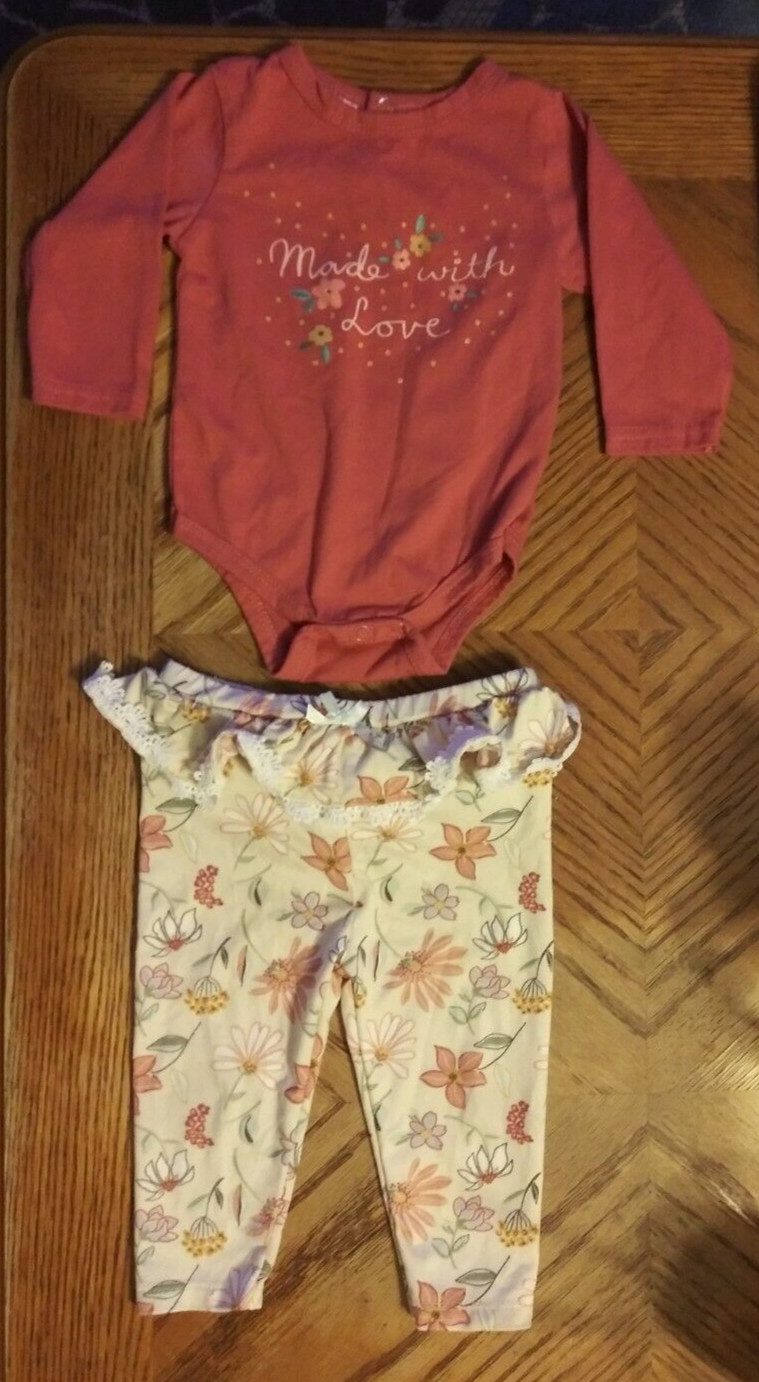 Little Chickadees 6/9M 2pc Made with Love Onepiece & Pants Ruffles 4
