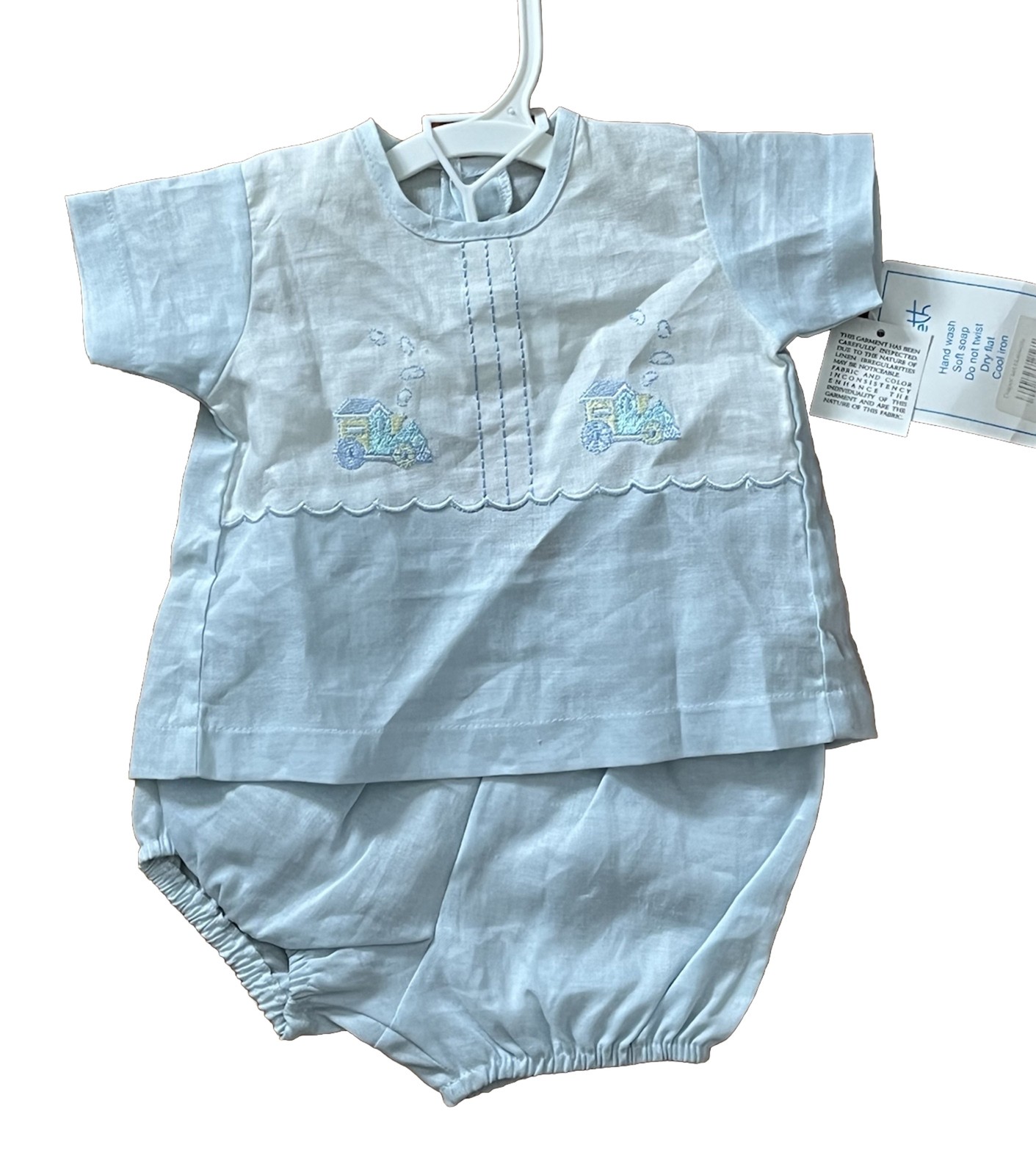 NWT Will’beth Newborn Baby Boys 0-3 M Linen Embroidered Top & Bloomers New Will