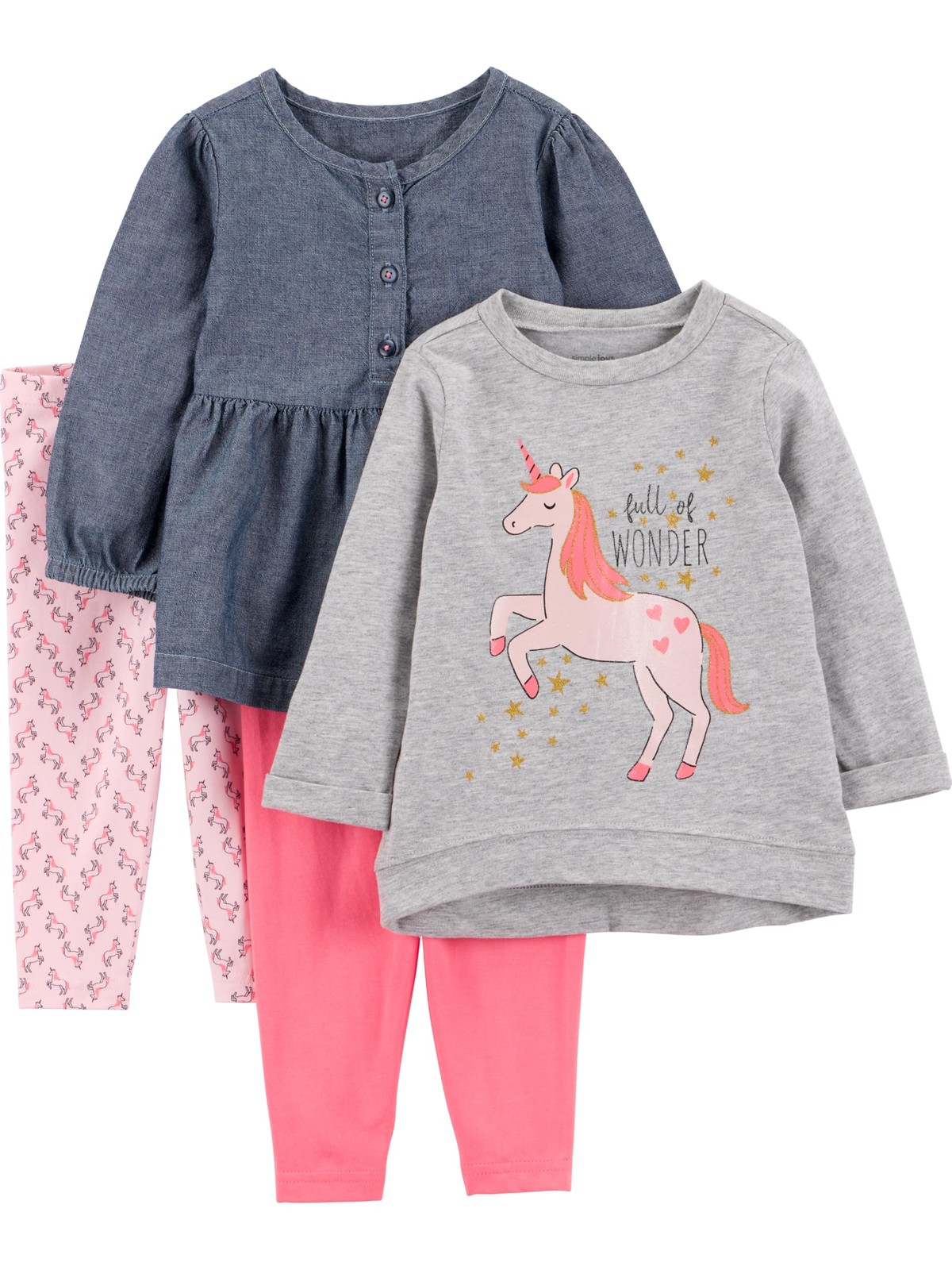 Simple Joys by Carter’s Baby 18 Months, Denim/Grey Unicorn/Light Pink/Pink