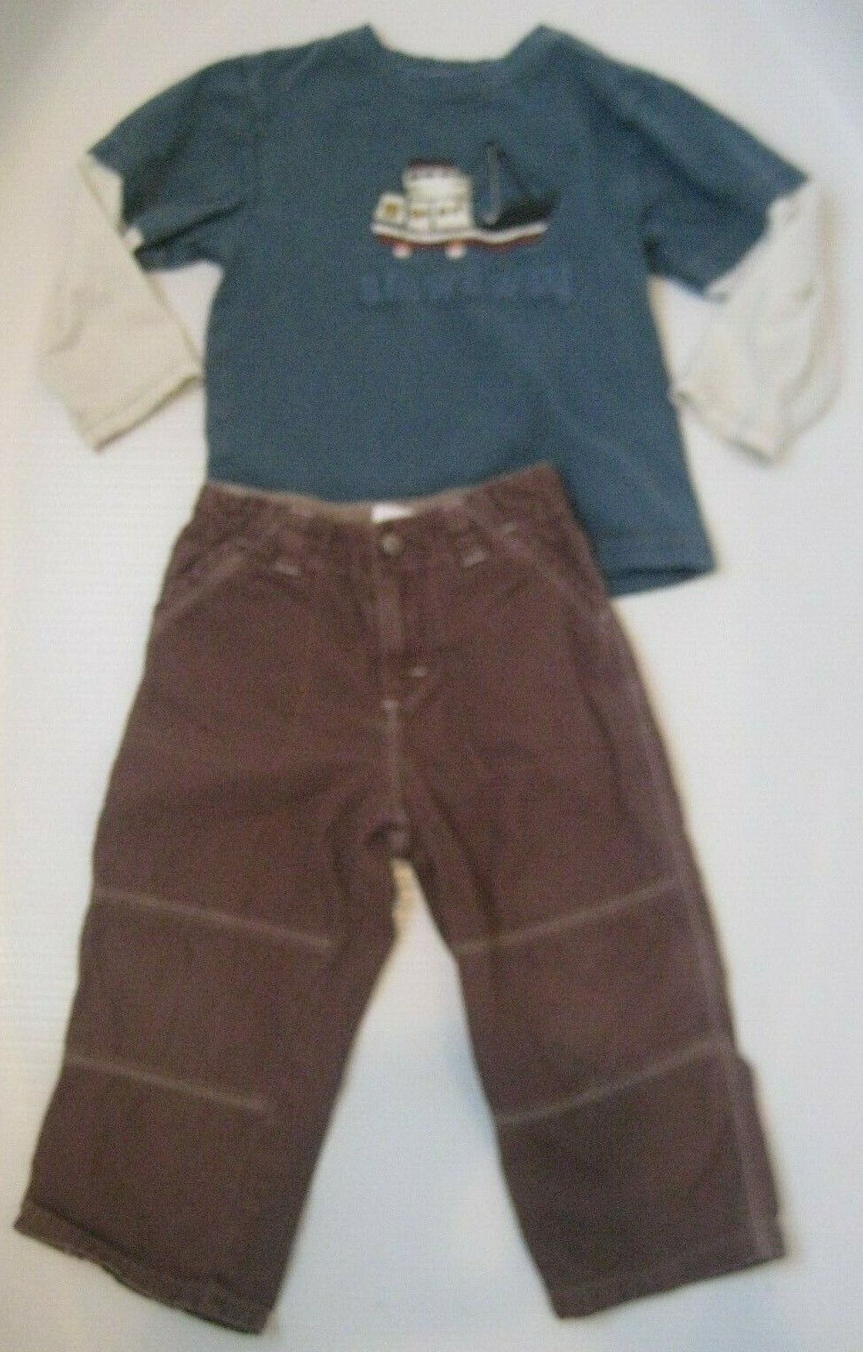 Vtg 2 pc Gymboree boys size 3T STOW AWAY Boat top & brown pants adjustable waist