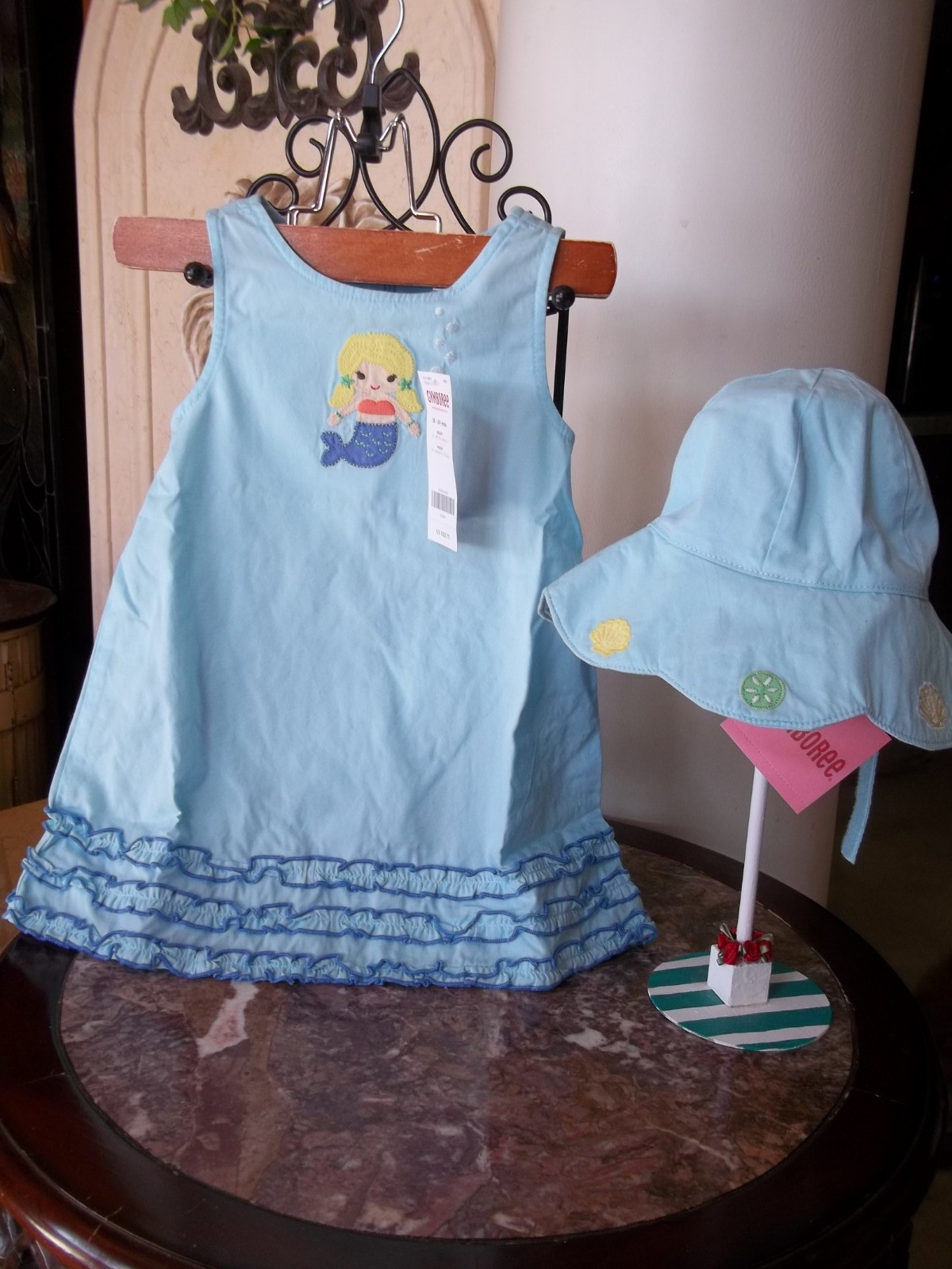 Gymboree 2009 Mermaid Magic ruffle dress bloomers chin strap hat 18-24 NWT
