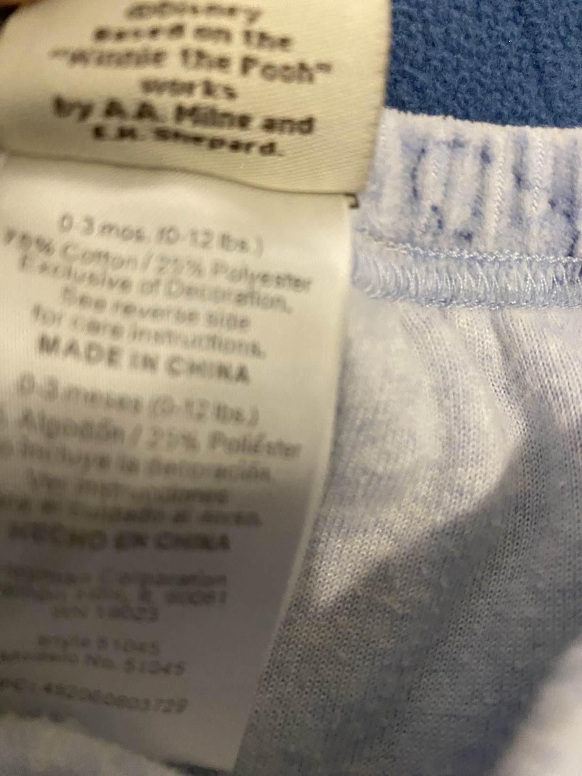 Disney Baby Boy Sincerely Pooh “2pc Fleece Set”Size 0-3 Months Blue EUC