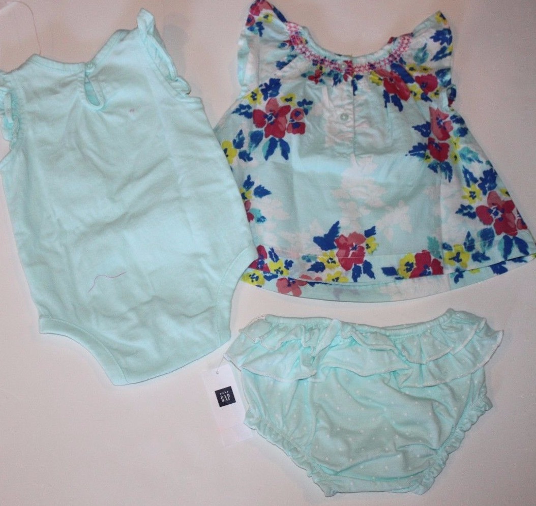 baby Gap NWT Girl’s 0 3 6 Mo Outfit Set 2 Aqua Blue Tops + Bubble Shorts