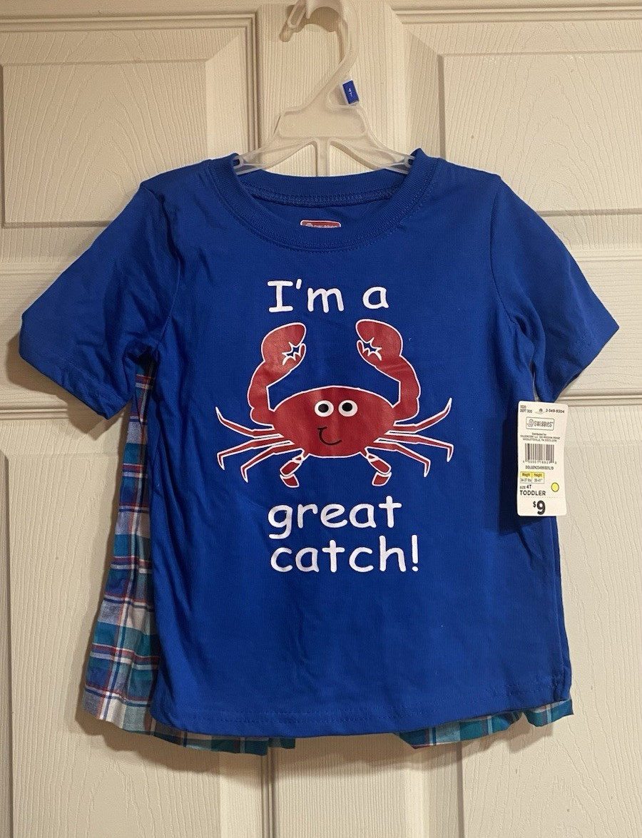 Swiggles 2pc Boys Crab Graphic Tee & Plaid Shorts Set Blue/Multicolor 4T