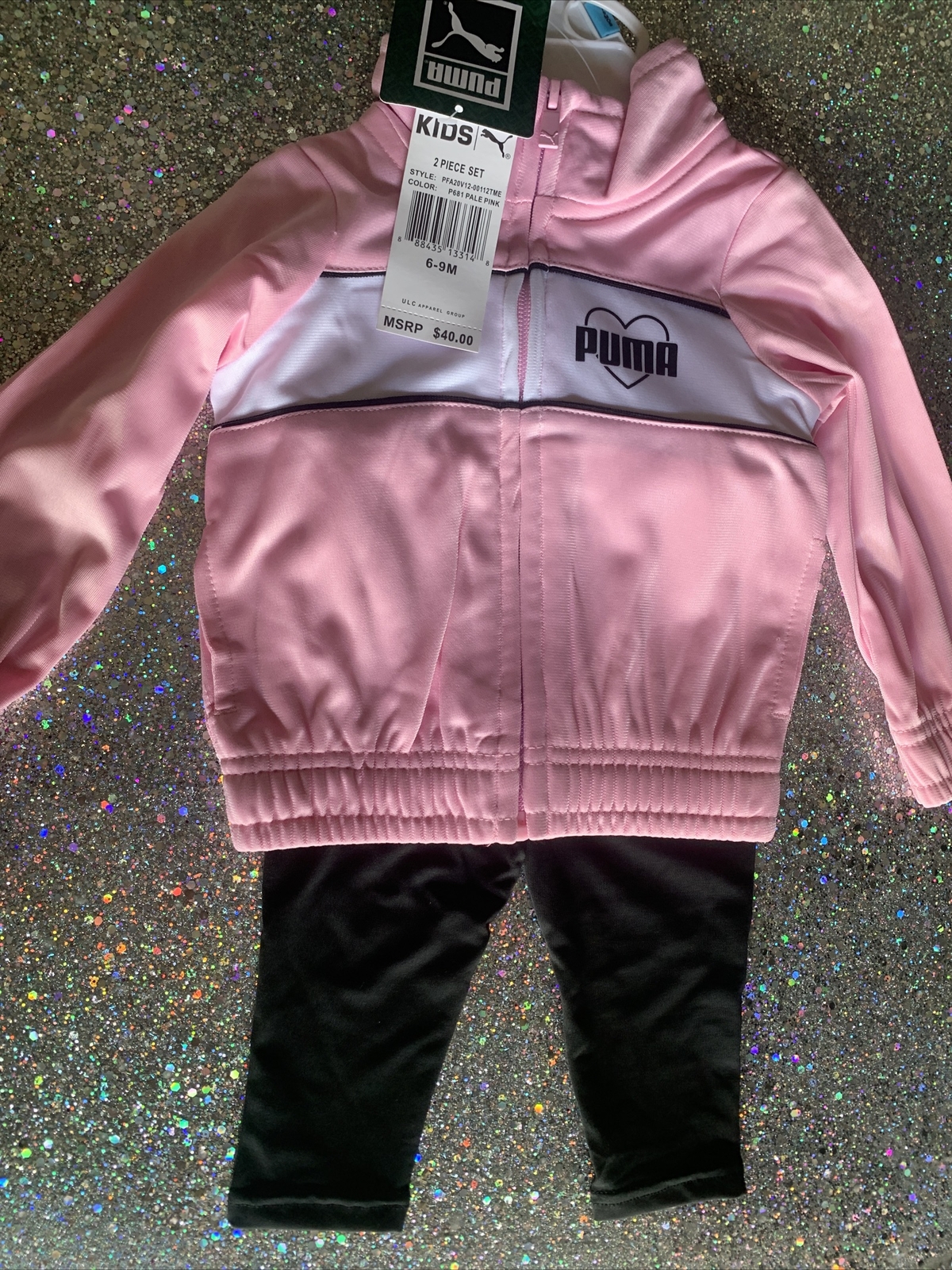Puma baby girl 6-9M 2 pieces Set Style PFA20V12-00112TME Color Pale Pink / Black