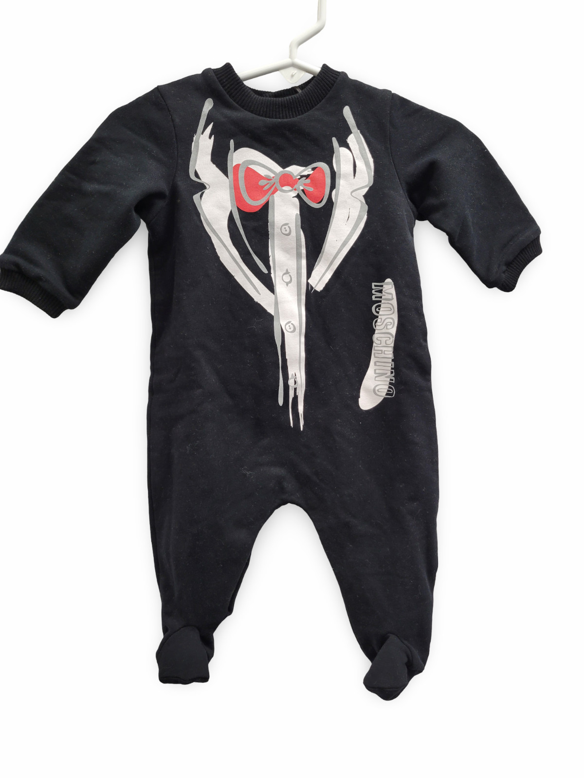 NWT New Moschino Baby Romper Suit & Bow Logo Print Set with matching Bib 3/6m