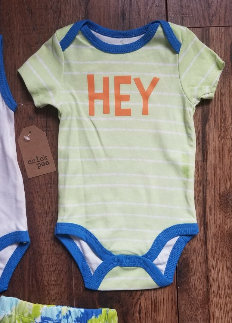 Sz 6-9M Baby Infant Summer Gender Neutral Outfit Set White Blue Green Embroidery