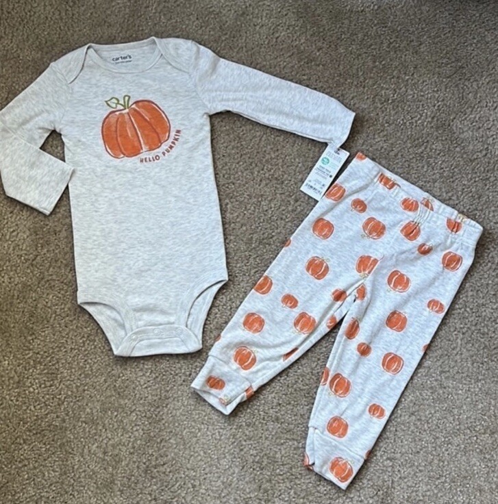 Carter’s JOY Baby ‘Hello Pumpkin’ Thanksgiving or Halloween Top & Bottom Set Nwt