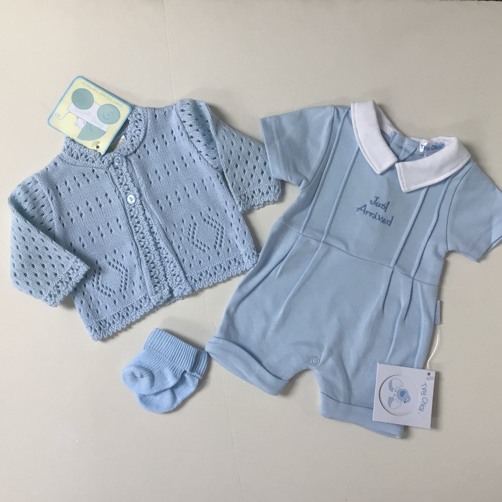 Premature tiny baby boys clothes romper hat cardigan socks blue 5-8 lbs