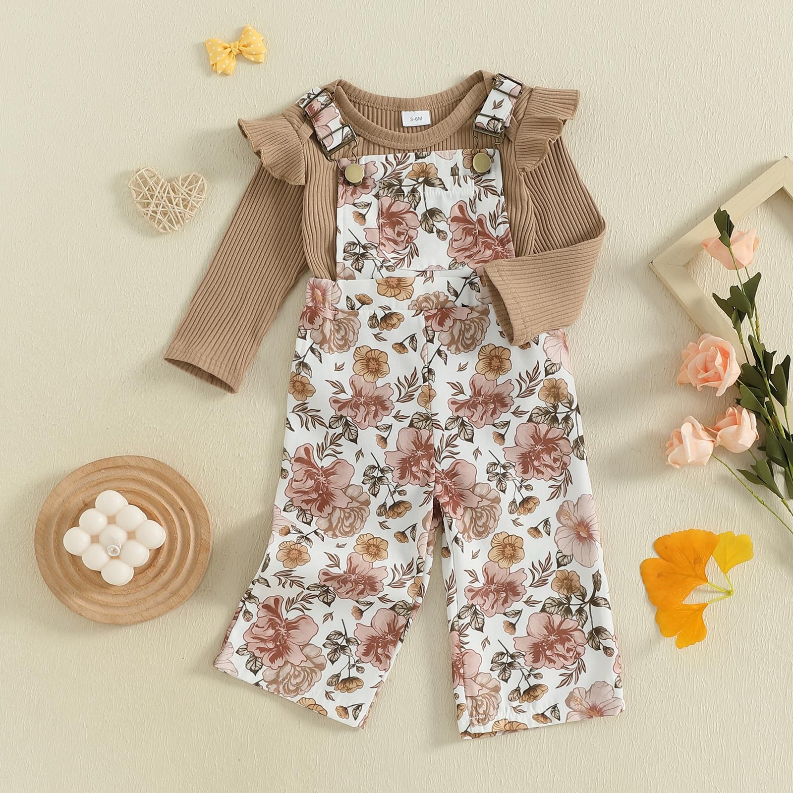 Lucikamy Newborn Baby Girl Fall Outfits Ribbed Long 3-6 Months, Brown F