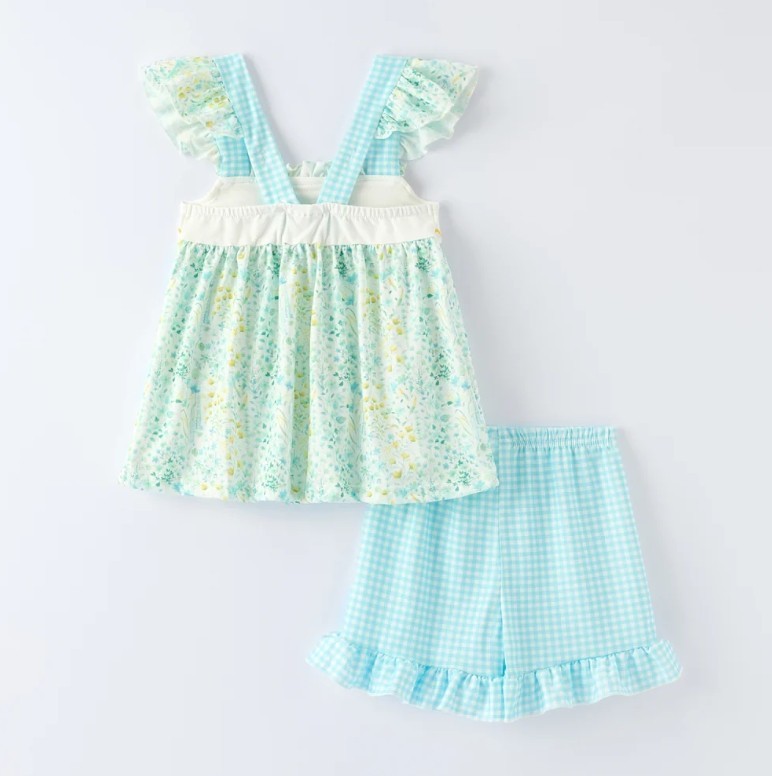 NEW Boutique Embroidered Floral Tunic Dress & Ruffle Shorts Girls Outfit Set