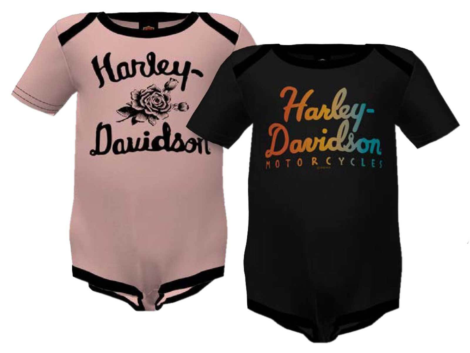 Harley-Davidson Baby Girls’ 2-Pack Rainbow Foil Rib Creeper Set – Black/Pink