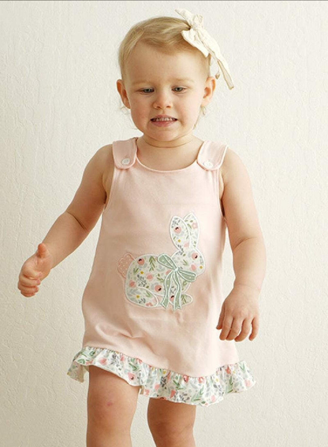 Girl’s Boutique Pink Easter Bunny Floral Applique Embroidered Embroidery Bloomer