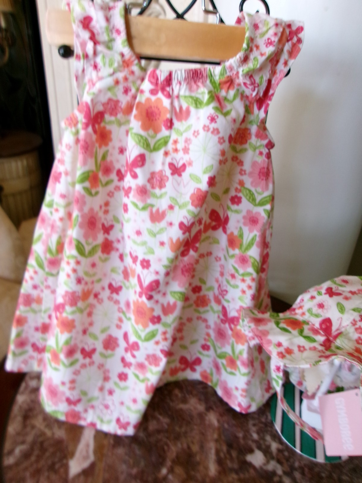 Gymboree 2009 Butterfly Spring dress hat chin strap 12-18