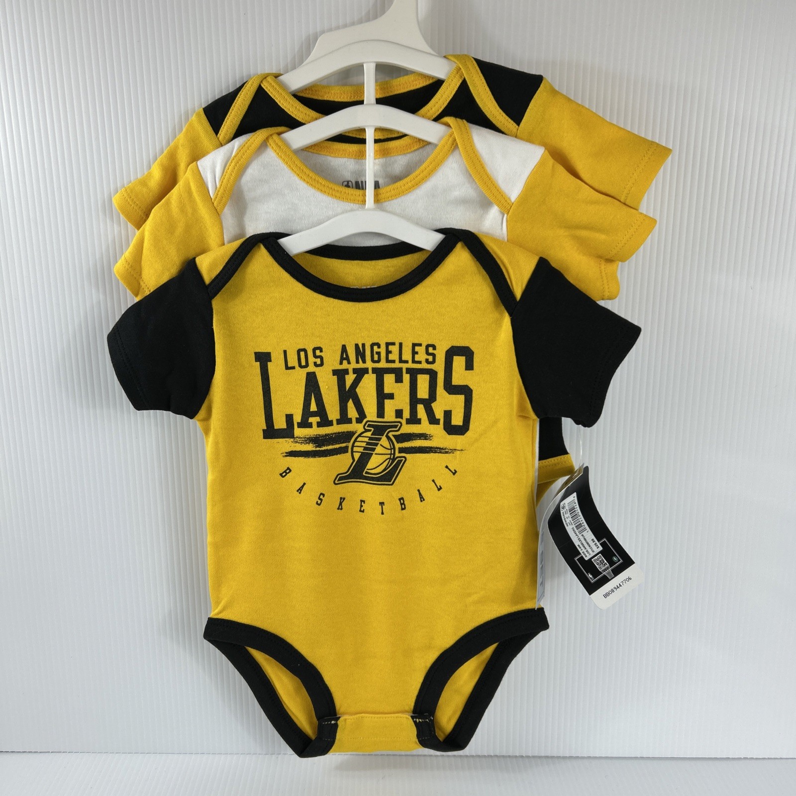 (3) NBA LA Lakers 1 PC Infant Outfits 3-6 month NWT Black Yellow White Cotton