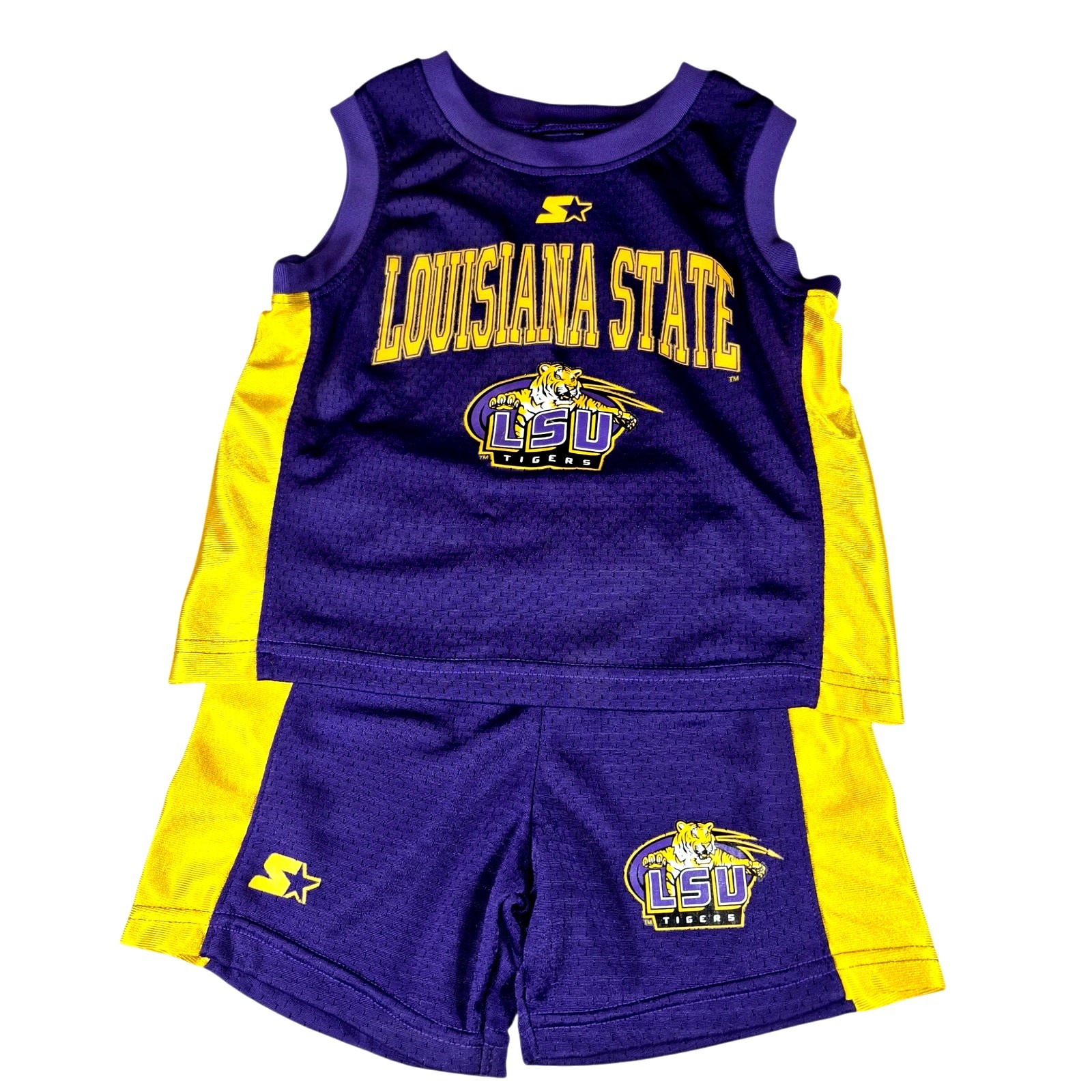 Vintage 90s Team Starter LSU Tigers Toddler Basketball Jersey and Shorts Set 2T