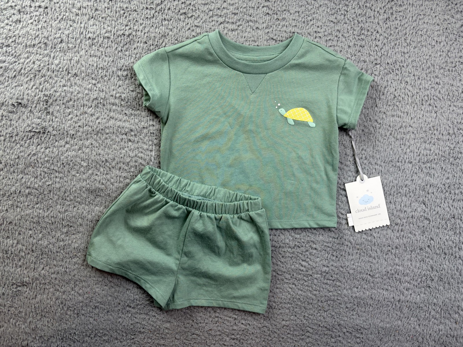 Cloud Island 2 Piece Shirt Shorts Set Baby Girls 3-6M Green Sea Turtle Print