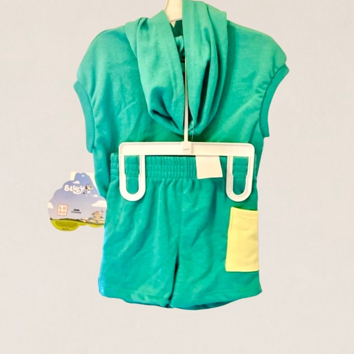 Bluey Kids Sleeveless Hoodie and Shorts Set Teal Are We There Yet Graphic 12M