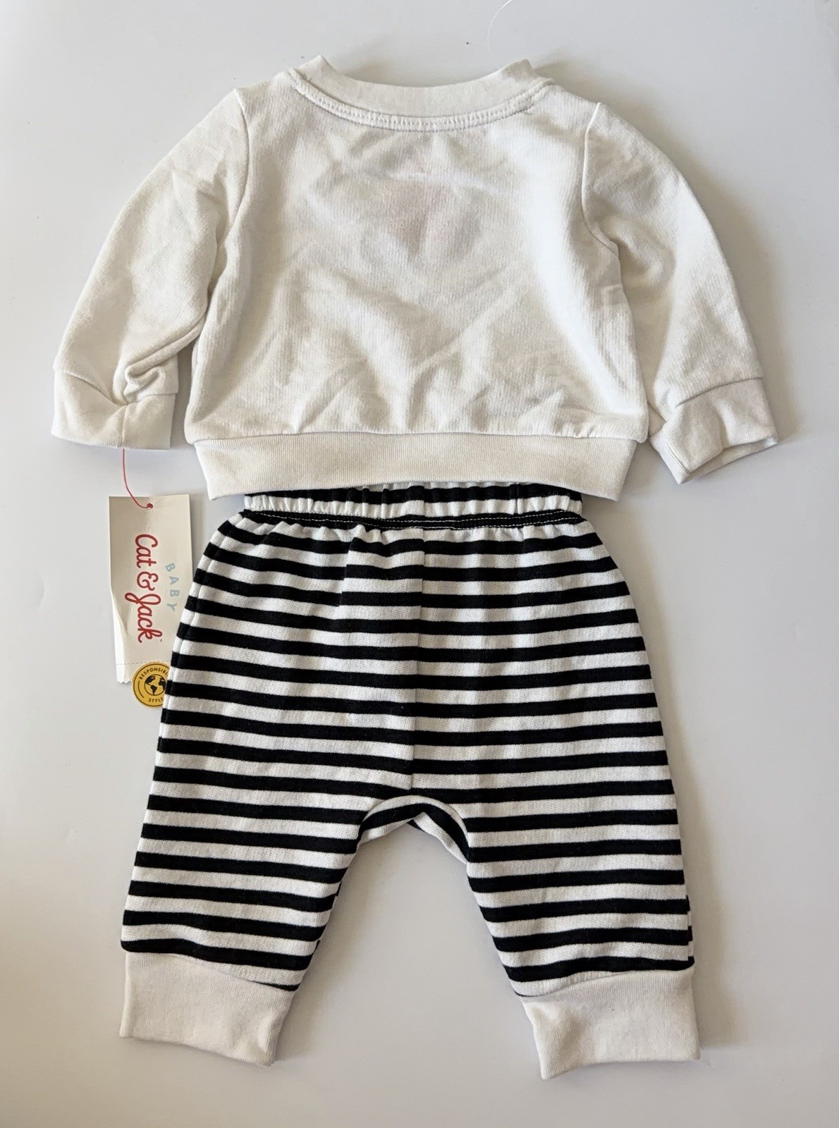 Cat & Jack Baby Girl Outfit Set NB Black White Striped Pants Cute Graphic Cozy