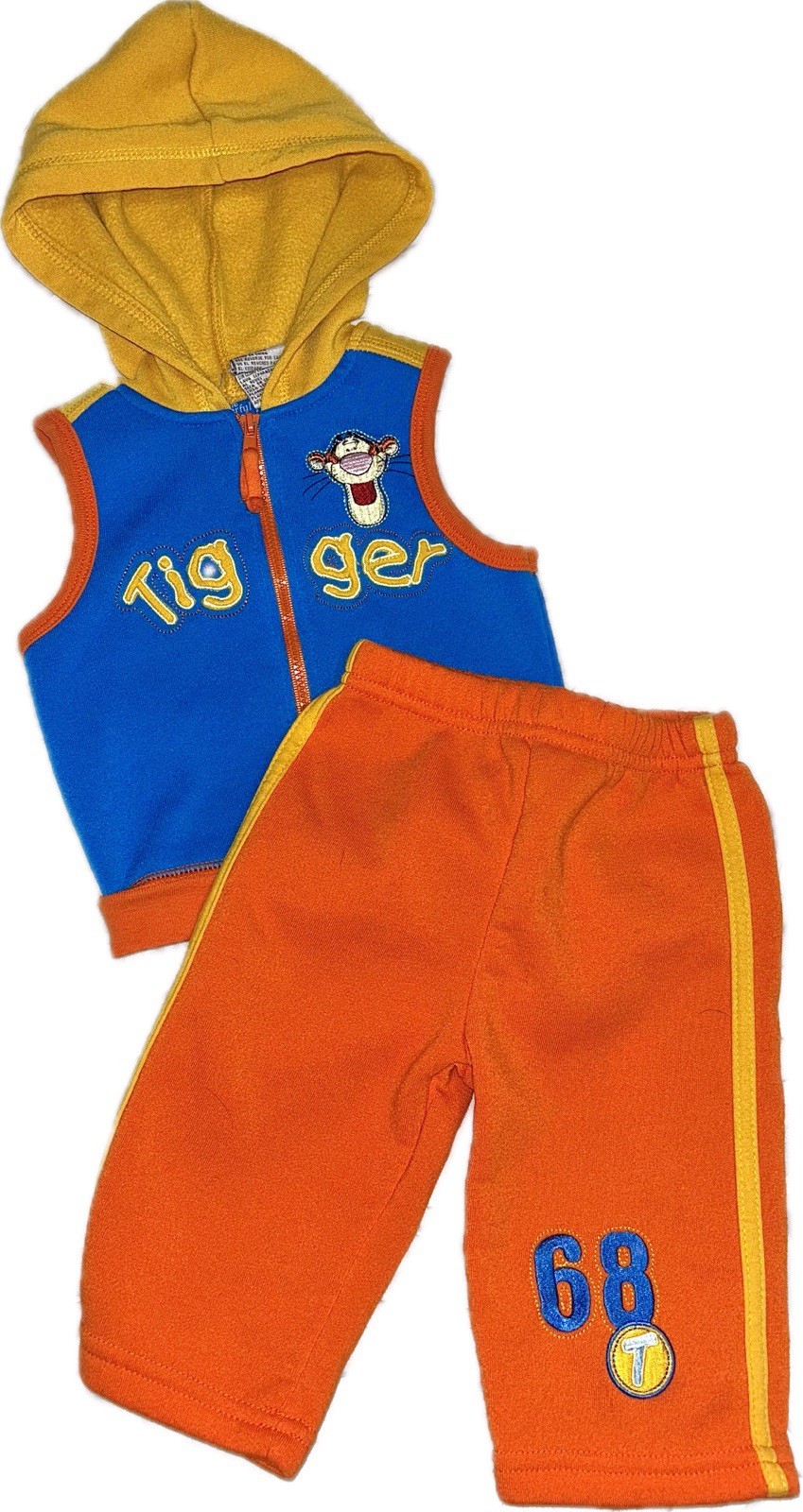Wonderful World of Disney Tigger Hooded Vest & Pants Set Orange Blue 3-6M Fleece