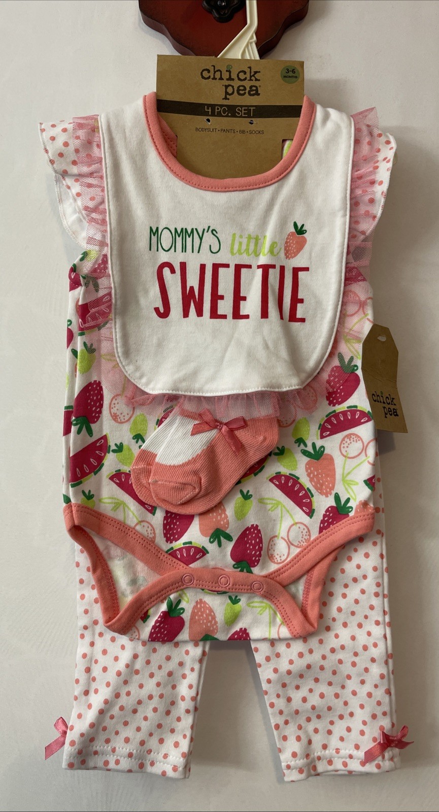 Chickpea Infant Girls 3-6 Months Fruit-Print 4-Piece Pant Outfit NWT! MZZ8