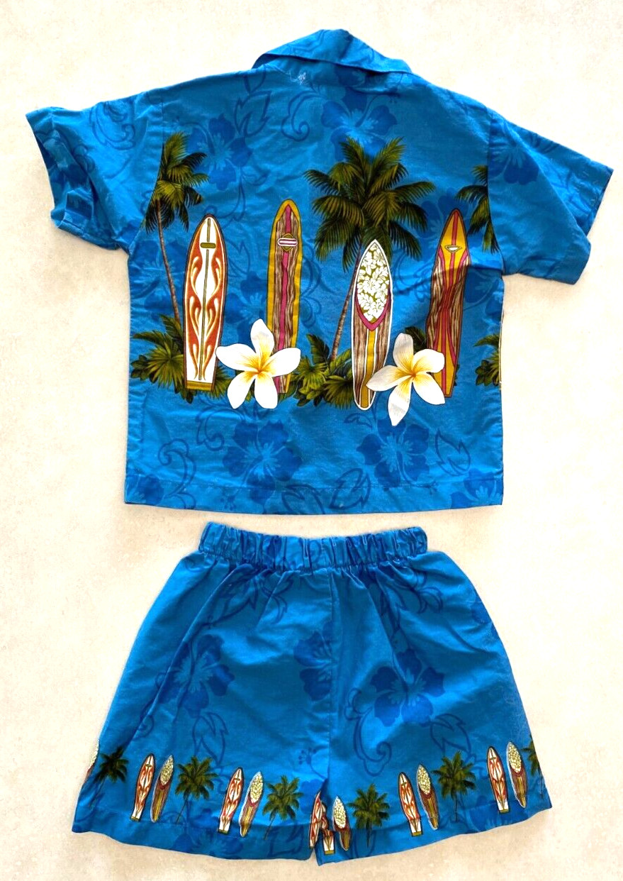 Pacific Legend 2pc Blue Hawaiian Shirt & Shorts Surfboards Youth Infant 1T USA
