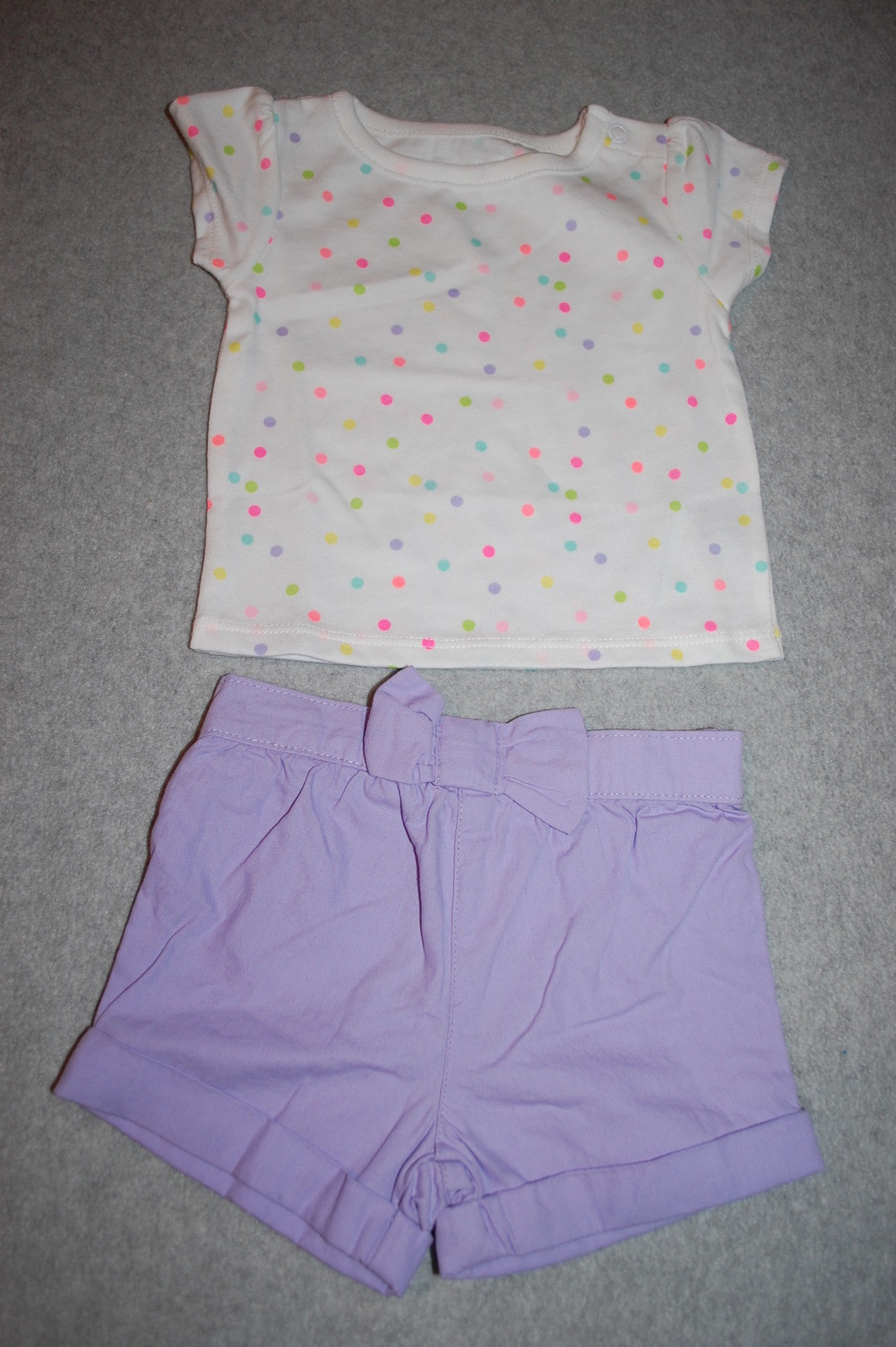 Baby Girls Outfit POLKA DOT S/S T-SHIRT Purple Shorts BOW ACCENT Cuffed 0-3 MO