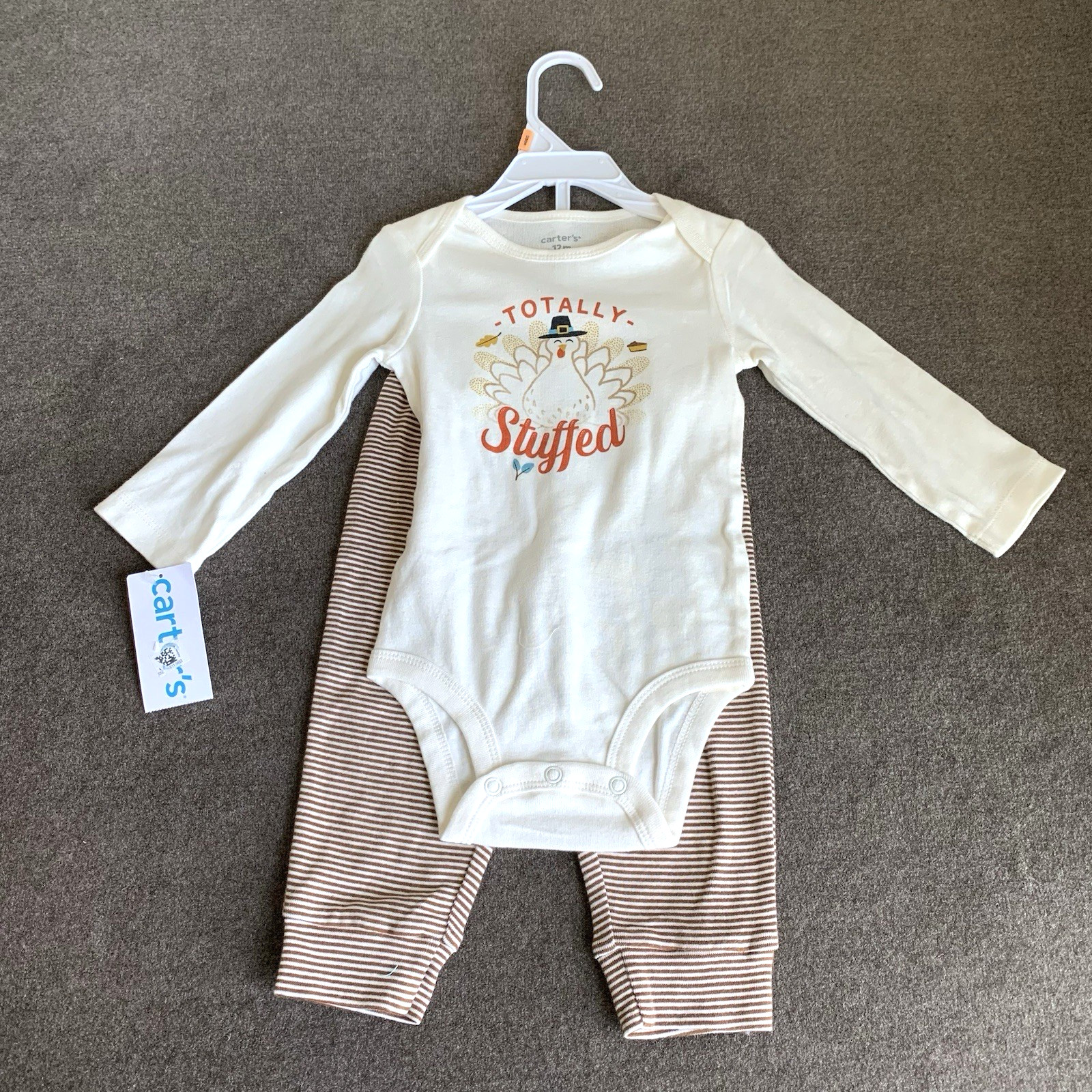 Carters 12 Months Baby Unisex Outfit Bodysuit & Leggings Stuffed Thanksgiving