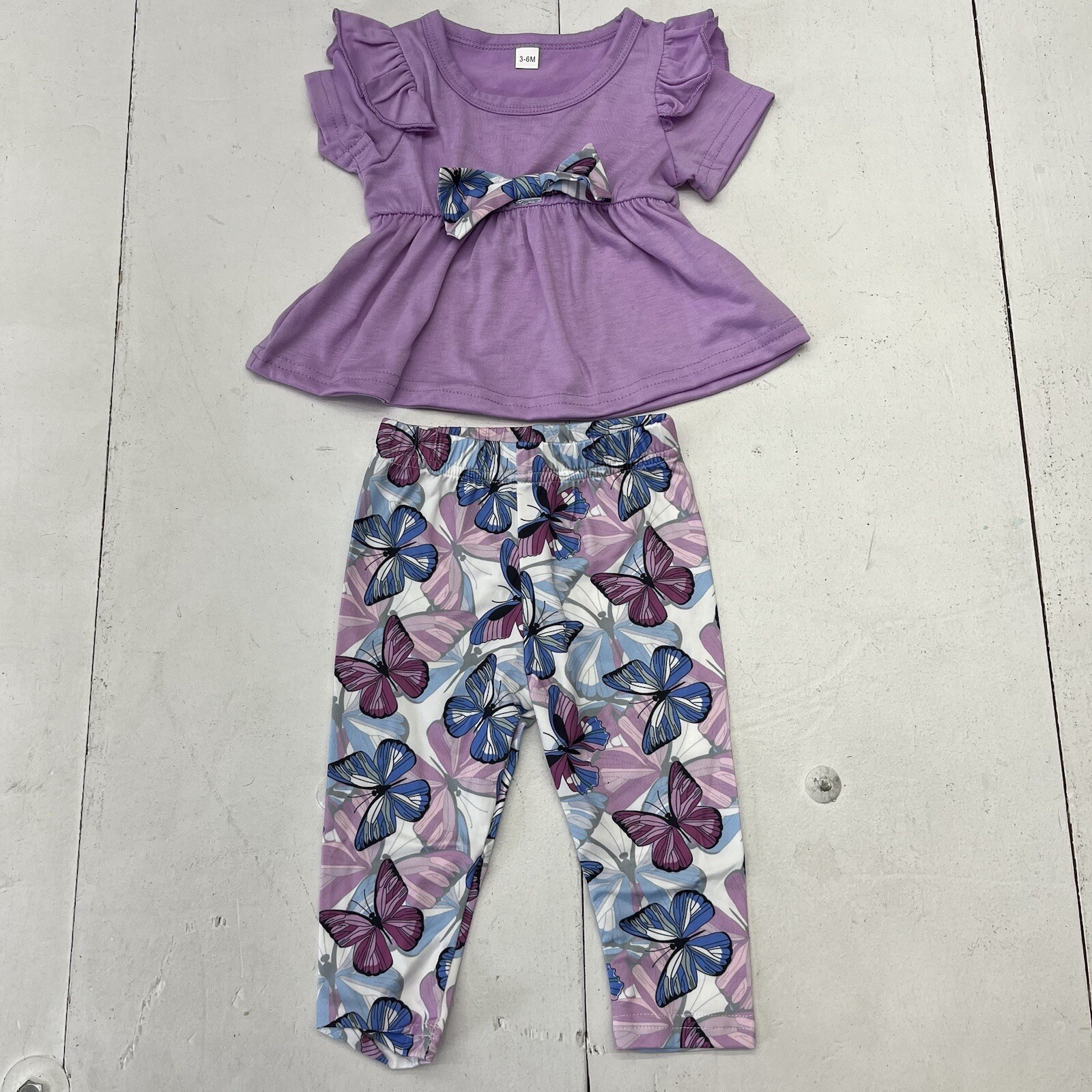 Purple Butterfly 2-Piece Outfit Set Short Sleeve Shirt /Leggings Baby Girl 3-6M