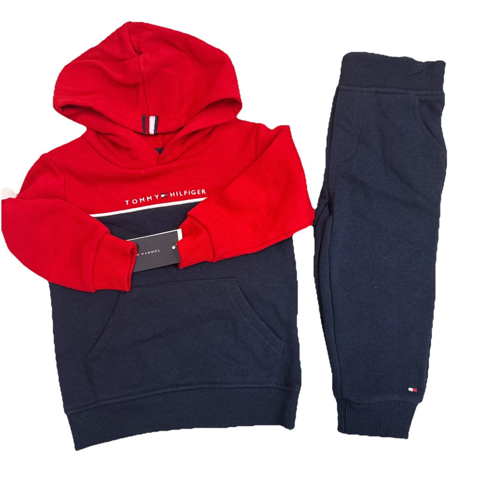 Tommy Hilfiger Jogger Set Boys 3-6 Months Navy Blue With Red Hooded With Pockets