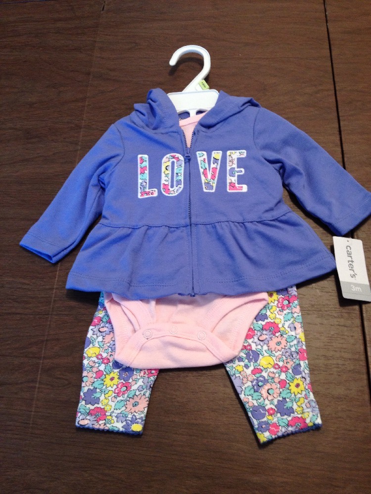 Carters NWT 3 Months 3 Piece Outfit With Hoodie, T-shirt And Pants Retail $30