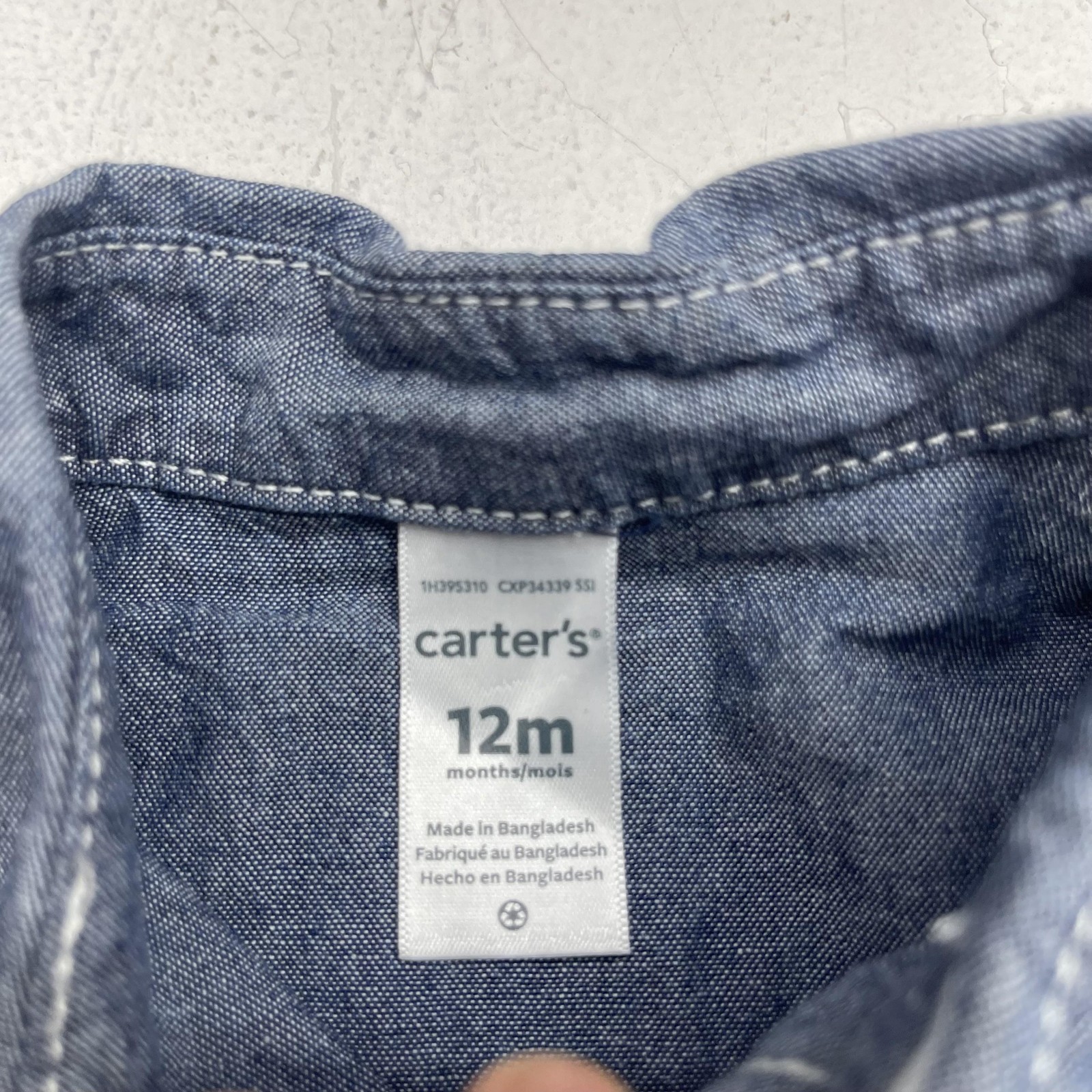 Carter’s Shirt Shorts Set Baby Boys 9-12M Blue Chambray Dino Transport 2 Piece